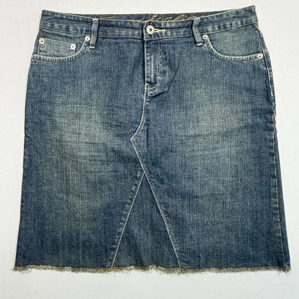 Tommy Hilfiger Denim Skirt Women's 10 Blue Raw Hem Casual Mini Jean Skirt
